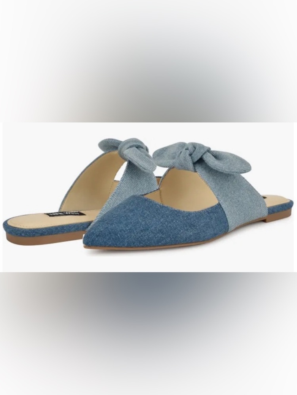 Nine West Bow Tie Pointed Toe Slip-On Flats 
MEDIUM BLUE - Size 7